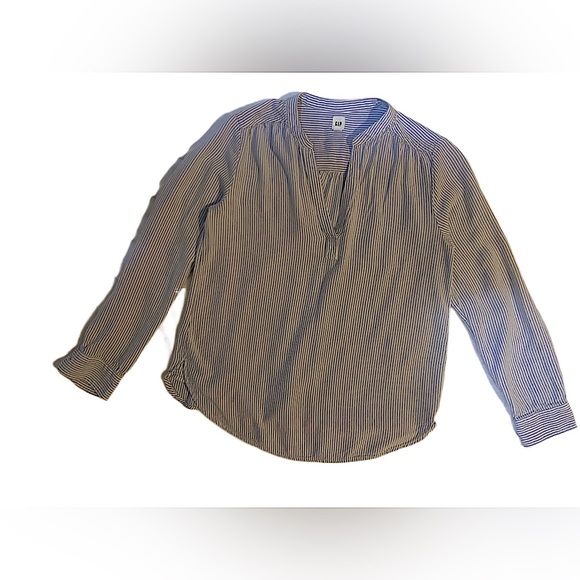 Gap Soft Blue & White Stripe Popover Blouse Size S - Picture 4 of 10